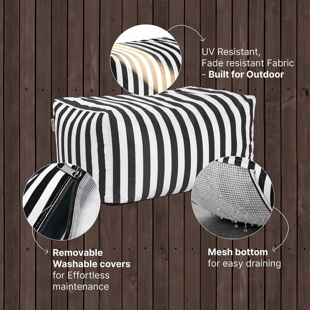 Jaxx Leon Outdoor Bean Bag Ottoman, Black & White Stripes