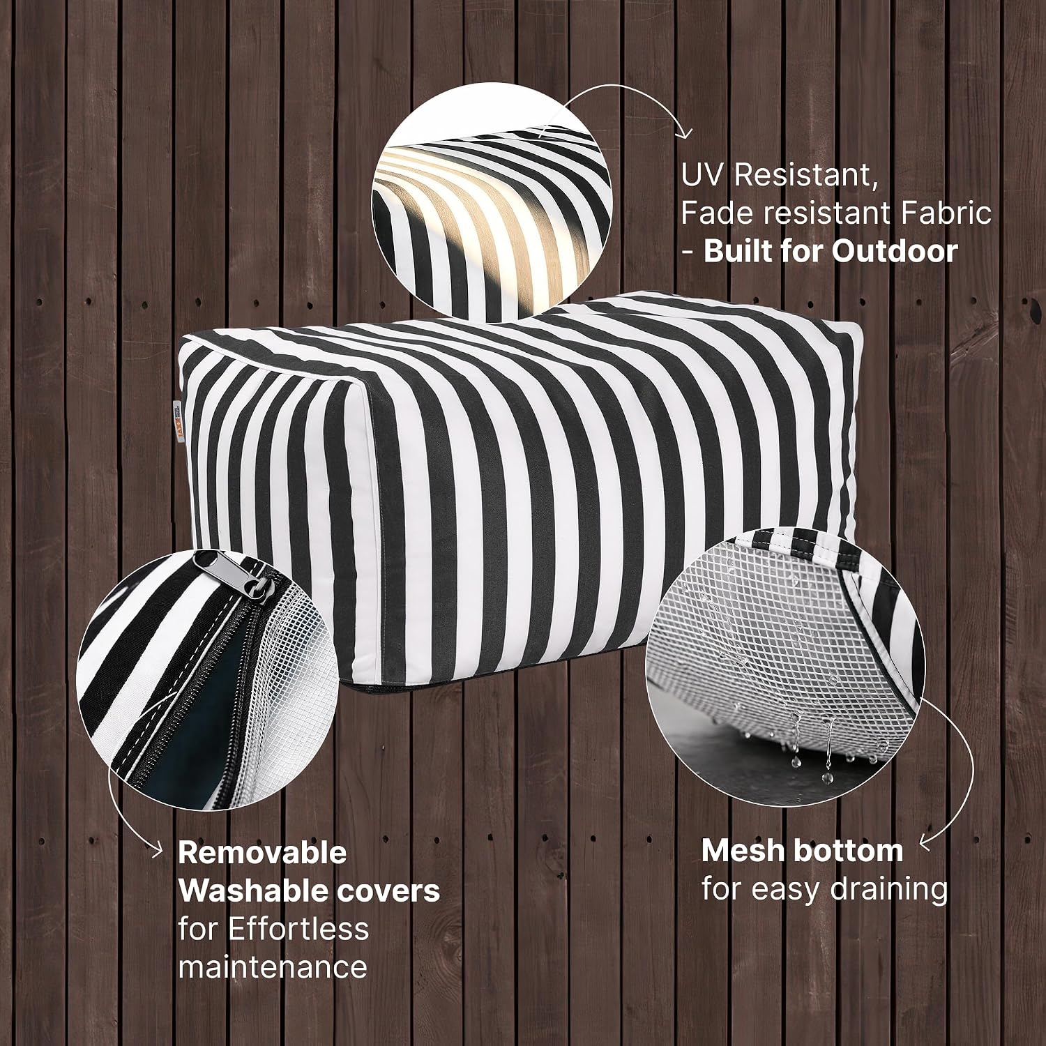 Jaxx Leon Outdoor Bean Bag Ottoman, Black & White Stripes
