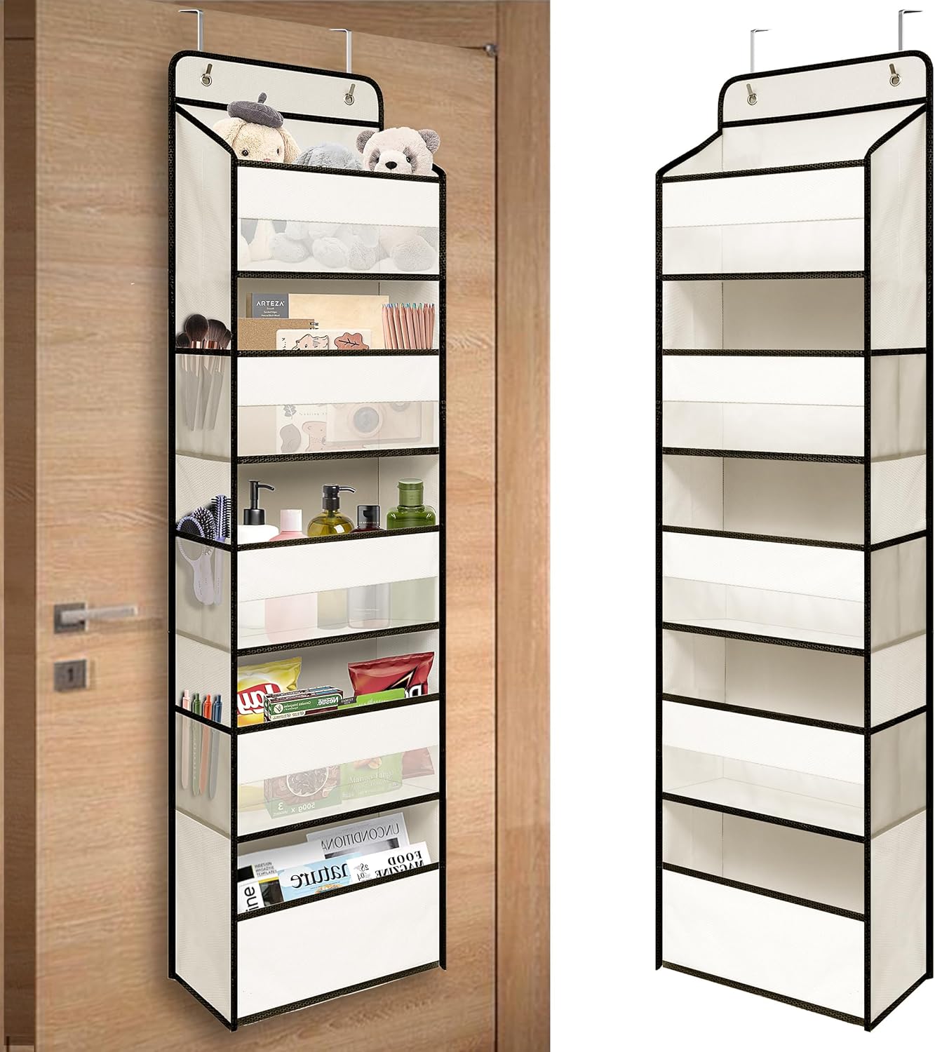 TYMENSH White Over Door Organizer with 5 Large Clear Pockets and 6 Side Mesh Pockets, Anti-Tilt Hanging Door Storage for Nursery, Bathroom, Closet, Bedroom, Dorm, Toys