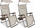 Bliss Hammocks 2 Pack 30" Wide XL Zero Gravity Outdoor Lounge Chair, Adjustable Patio Furniture with Canopy and Side Table, 360 lb Capacity, Sand