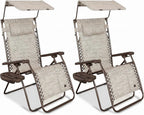 Bliss Hammocks 2 Pack 30" Wide XL Zero Gravity Outdoor Lounge Chair, Adjustable Patio Furniture with Canopy and Side Table, 360 lb Capacity, Sand