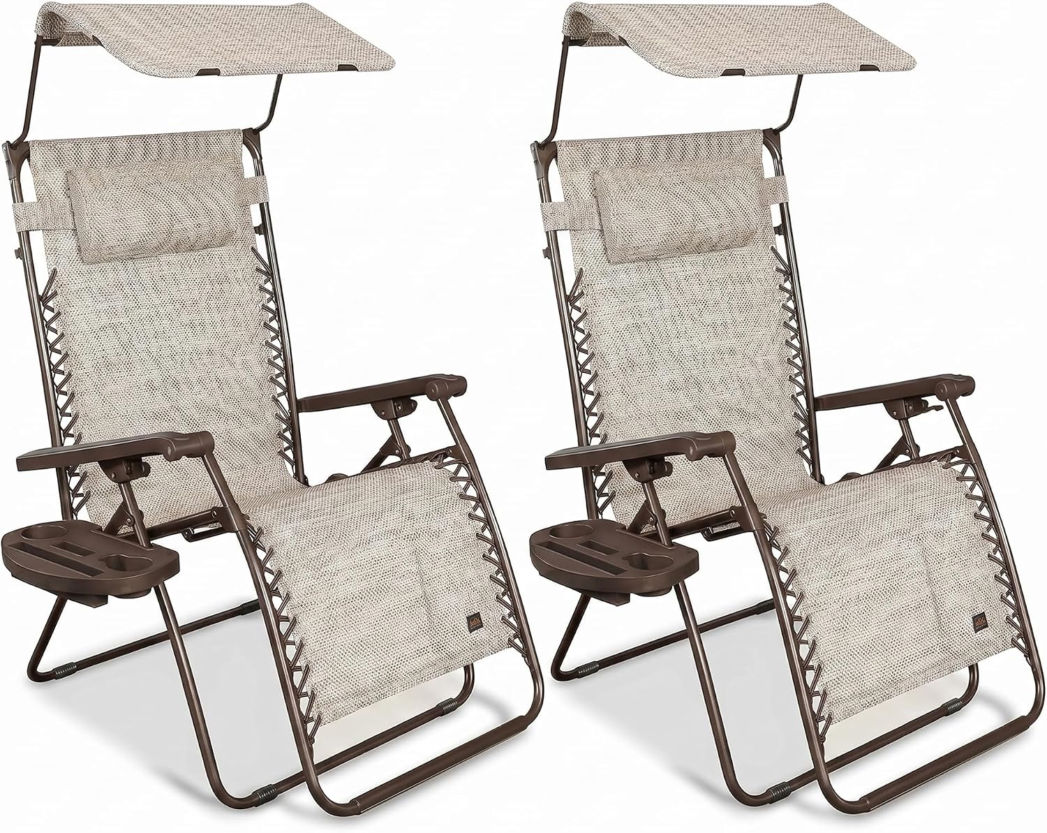 Bliss Hammocks 2 Pack 30" Wide XL Zero Gravity Outdoor Lounge Chair, Adjustable Patio Furniture with Canopy and Side Table, 360 lb Capacity, Sand