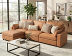 Leather Sectional Sofa, 117" Oversized Modular Sectional Couch, Deep Seat Scratch Resistant Faux Leather Couches, Wide L Shaped Vegan Leather Sofa, (Brown, 3-Seater & Ottoman)