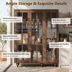 51" Tall Modular Pantry Storage Cabinet, Farmhouse Kitchen Pantry Cabinet with Adjustable Shelves & Glass Doors, Food Storage Cabinet for Kitchen, Living Room (1, Cracked Oak, 51 Inch)