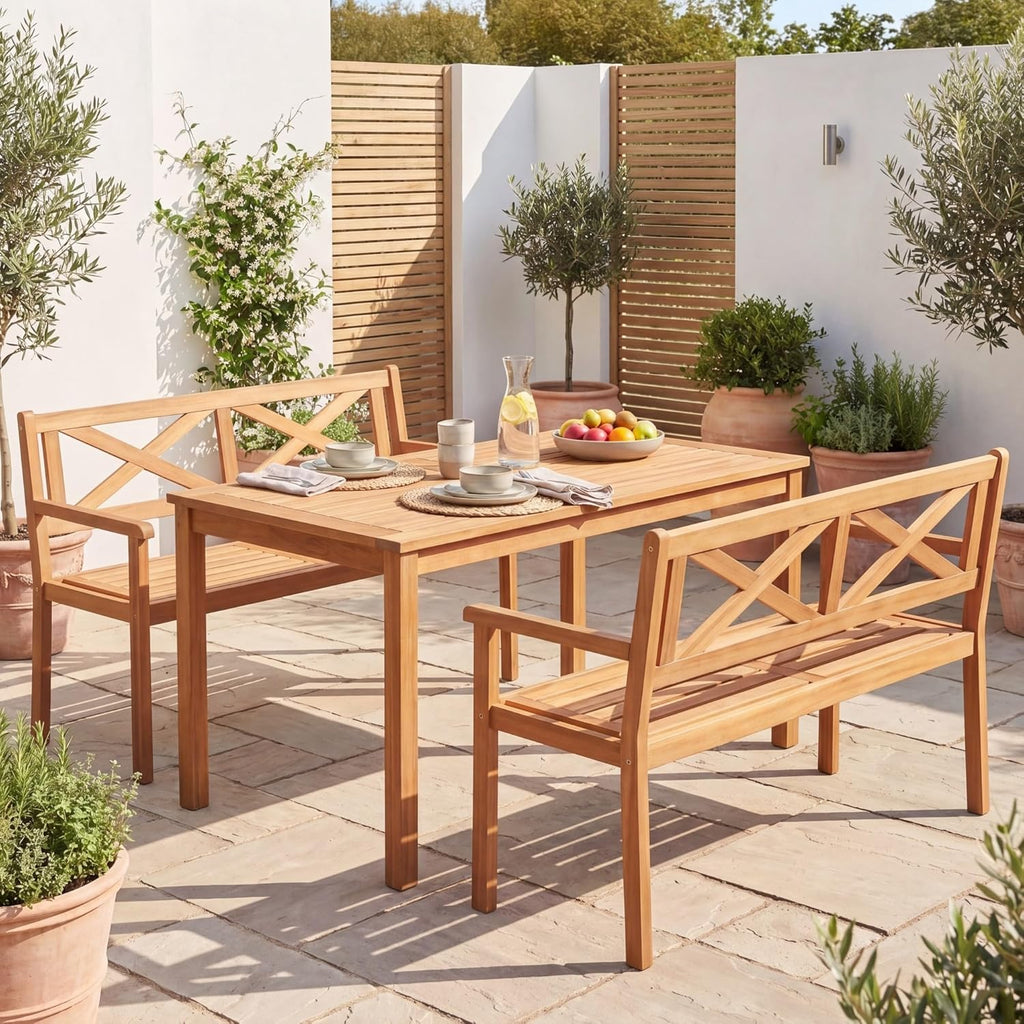 Giantex 2-Person Outdoor Bench, 47" Patio Acacia Wood Loveseat with Slatted Seat, Armrests & X-Shaped Backrest, Wooden Garden Seating for Backyard, Porch, Deck, Poolside