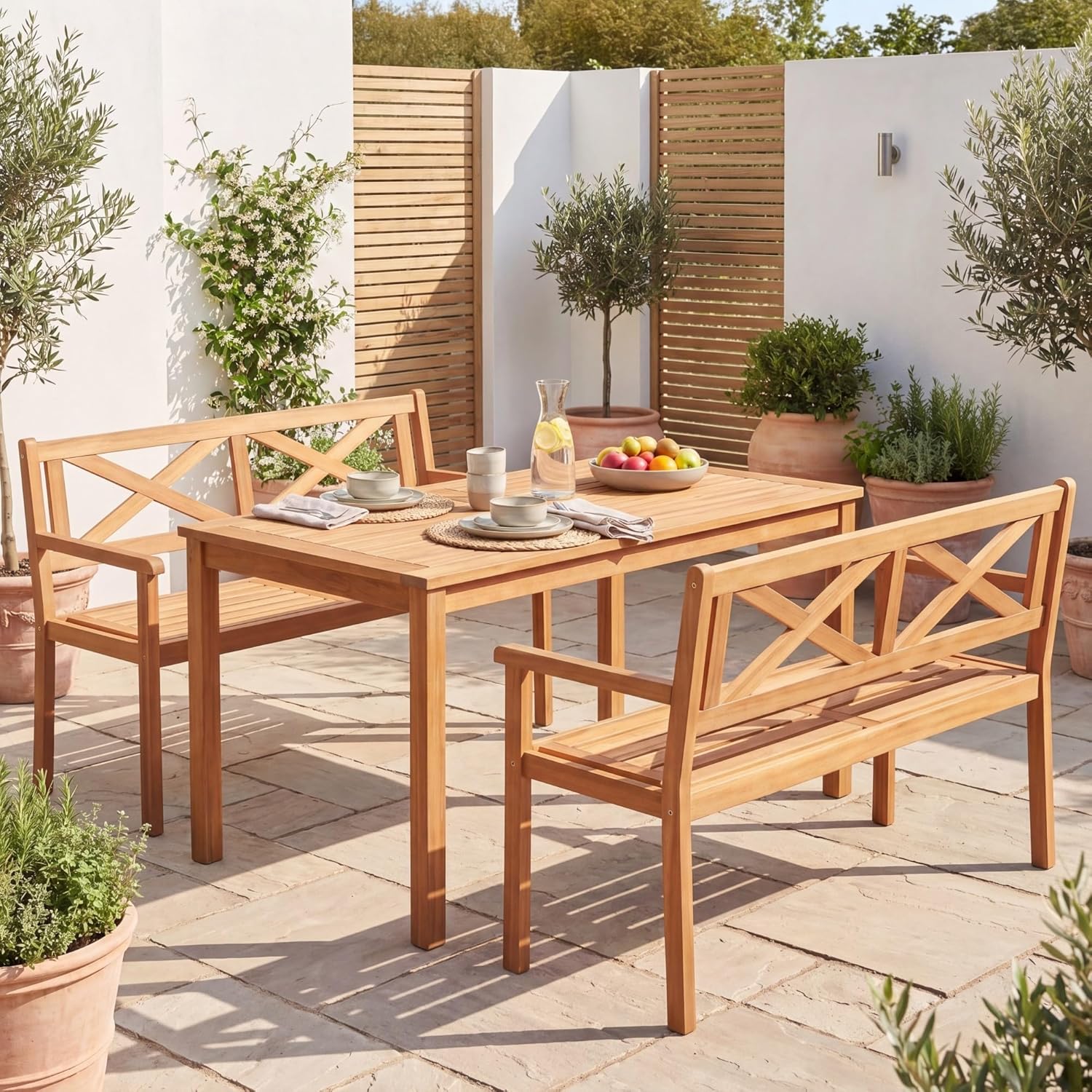 Giantex 2-Person Outdoor Bench, 47" Patio Acacia Wood Loveseat with Slatted Seat, Armrests & X-Shaped Backrest, Wooden Garden Seating for Backyard, Porch, Deck, Poolside