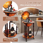 Goplus Globe Bar, 17.5” Liquor Globe Bar Cart with Wheels, Bottom Shelf, Old World Map, 16th Century Italian Replica Retro Wine Alcohol Stand, Globe Bar Cart for Dining Room Living Room Home