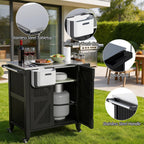 Spurgehom Outdoor Grill Cart with Storage Movable Outdoor Grill Table Kitchen Island with Wheels, BBQ Cart Pizza Oven Table Food Prep Table Cart Storage Cabinet for Outside Patio Backyard Garden