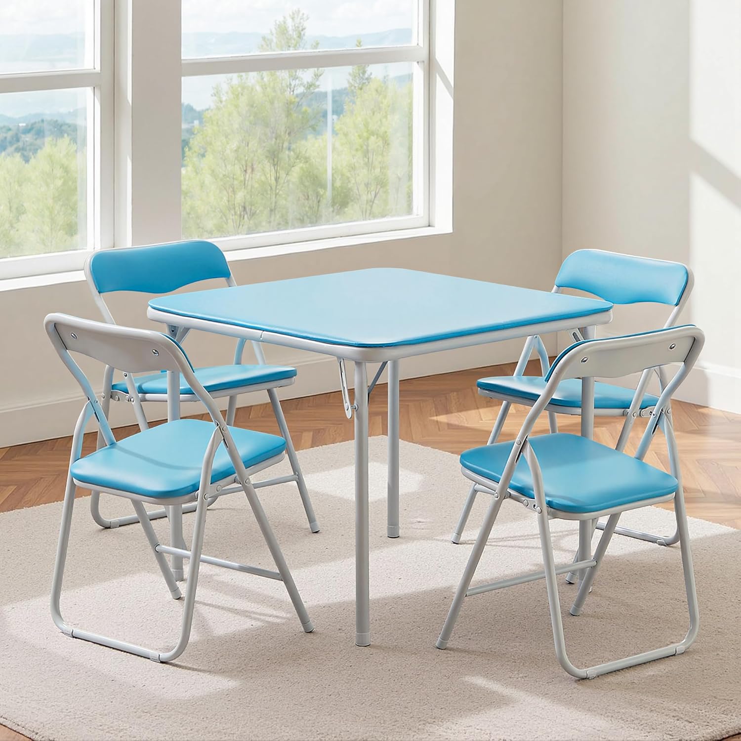 VECELO 24'' Kids Folding Activity Card Table, with Ultra Soft Padded Tabletop, 1 Piece, Blue & White