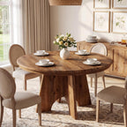 47" Solid Wood Round Dining Table for 4-6 People, Farmhouse Kitchen Table for Dining Room, Kitchen, Living Room, Rustic Brown