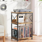 Simple Trending Record Player Stand, Turntable Stand with Vinyl Storage Holds Up to 200 Albums, Record End Table for Living Room, Rustic Brown