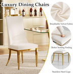 RGZ Modern High Back Upholstered Dining Chairs Set of 8, Beige Velvet Kitchen Side Chairs, Luxury Dining Accent Chairs with Comfy Cushion, Golden Stainless Steel Legs for Dining Room Home(Only Chairs)