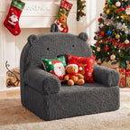 Costzon Kids Sofa, Comfy Bear Toddler Foam Couch with Soft Fleece Fabric Cover, Kids Furniture for Playroom, Children Reading Armchair for Boys & Girls Aged 3+ (["Teddy Fleece],Grey)
