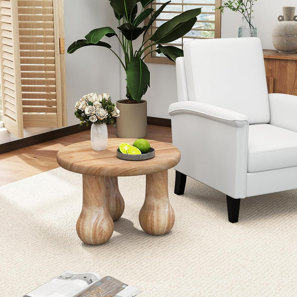 Tangkula Round Side Table, 24” Mahogany Wood Couch Bedside Farmhouse Sofa End Table with Thickened Top & Column Legs, for Bedroom, Backyard, Balcony