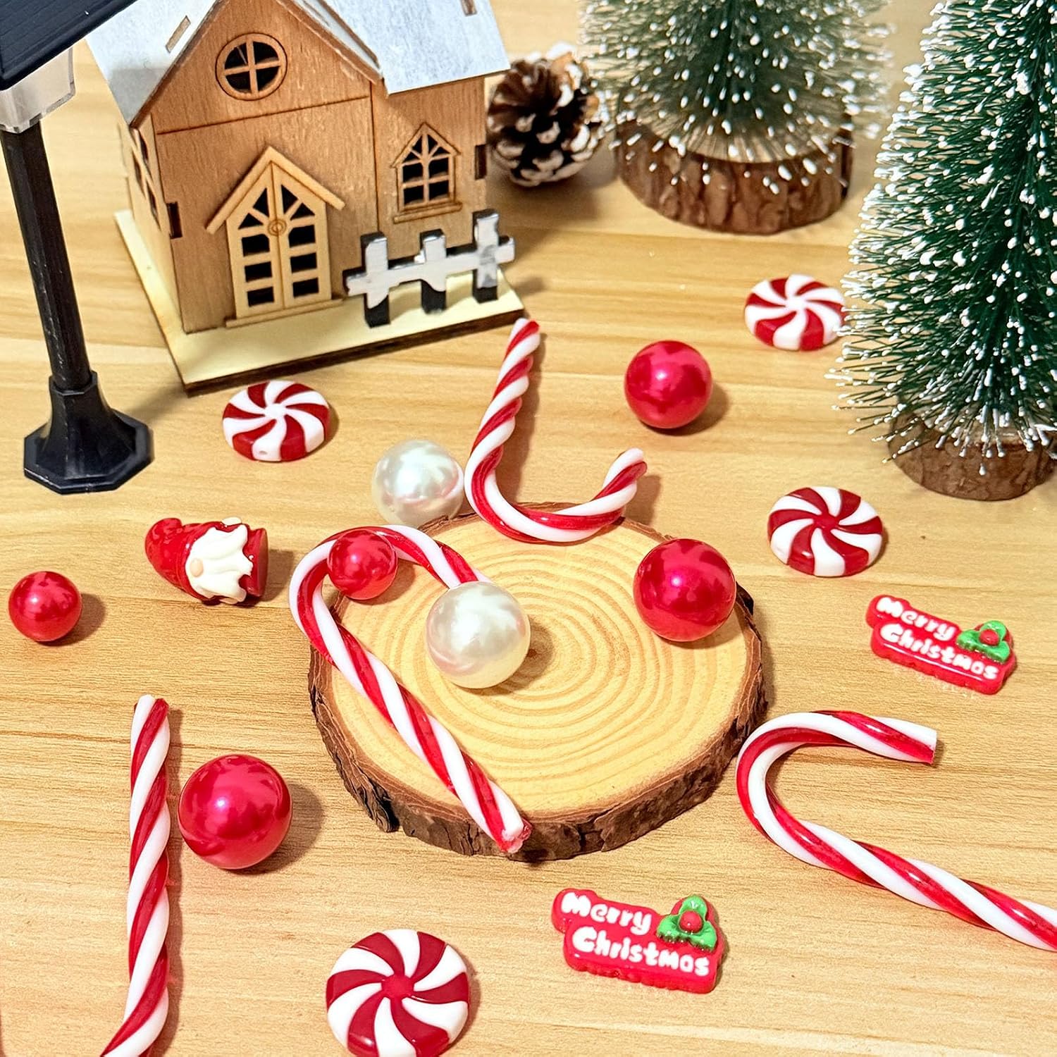 139Pcs Christmas Vase Filler, White and Red Candy Cane Decor, ClassicGreen Set Christmas Floating Vase Fillers for Home Table Centerpieces Decorations (Classic White Red Set)
