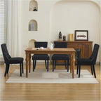 Modern Leisure Linen Dining Chairs Set of 4, Upholstered Dining Chair with Solid Wood Legs, Mid-Century Dining Room Chairs with Pull Ring and Tufted Backrest, Black