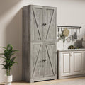 LYNSOM Farmhouse Storage Cabinet 72" Tall, Kitchen Pantry Cabinet with 4 Barn Doors and Adjustable Shelves, Freestanding Storage Cabinets for Kitchen, Grey