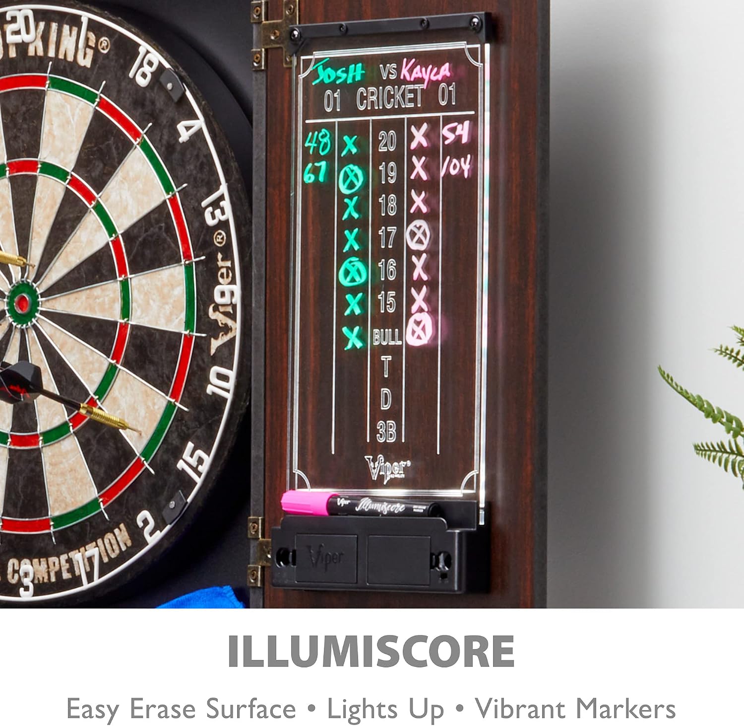 Viper by GLD Products Vault Deluxe Dartboard Cabinet with Shot King Sisal Dartboard and Illumiscore Scoreboard, Wood