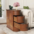 Narrow End Table with Charging Station, Skinny Side Table for Living Room, Slim Nightstand Bedside Table with Storage Drawers Sofa Side Table for Small Spaces Bedroom, No Assembly (2 Drawers)