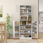 66.5" Kitchen Pantry Cabinet - Microwave Stand & Storage, 8 Shelves, White