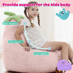 DUMOS Kids Bean Bag Chair, Stuffed Toddler Couch with Faux Rabbit Fur Cover for Teens & Kids, Comfy Lazy Sofa Chair for Reader, Living Room, Bedroom, Aged 4-12 Years, 31 Inch, Pink