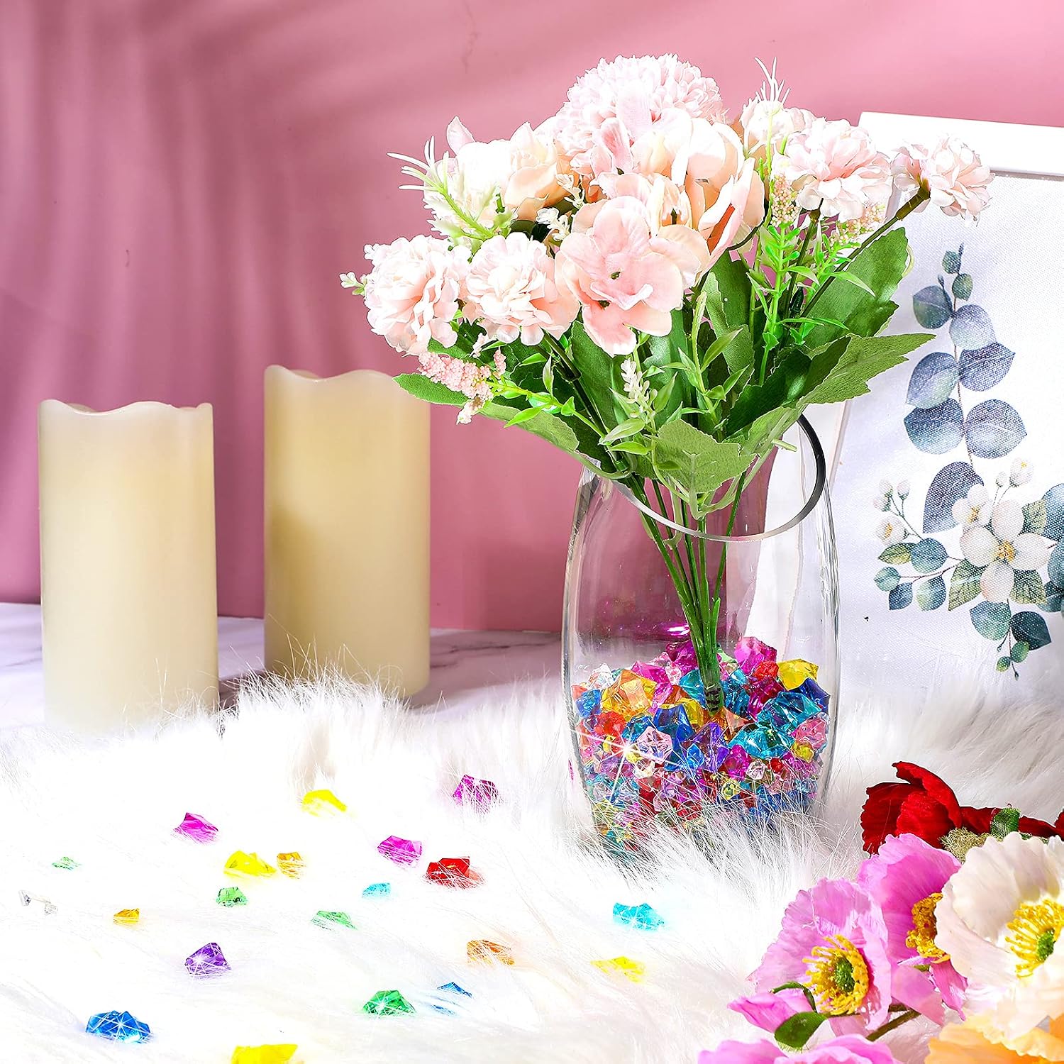 Syhood 570 Pcs 5 Sizes Multicolor Fake Acrylic Gems Crushed Ice Rocks Plastic Gemstones Pirate Treasure for Crafting Vase Fillers Table Scatter Sensory Bin Fillers Spring Centerpieces Decoration