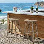 PURPLE LEAF Outdoor Bar Stools Set of 2 Backless 26" Counter Height Rattan Barstools with Saddle Seat and Footrest All Weather Aluminum Bar Chairs for Patio Kitchen Island Pool Balcony, Taupe