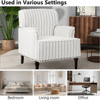 Mid-Century Modern Accent Chair, Pinstripe Grey, Set of 2 | Comfy Reading Armchair with Wood Legs for Living Room, Linen Fabric Single Sofa Lounge for Bedroom Apartment Waiting Room