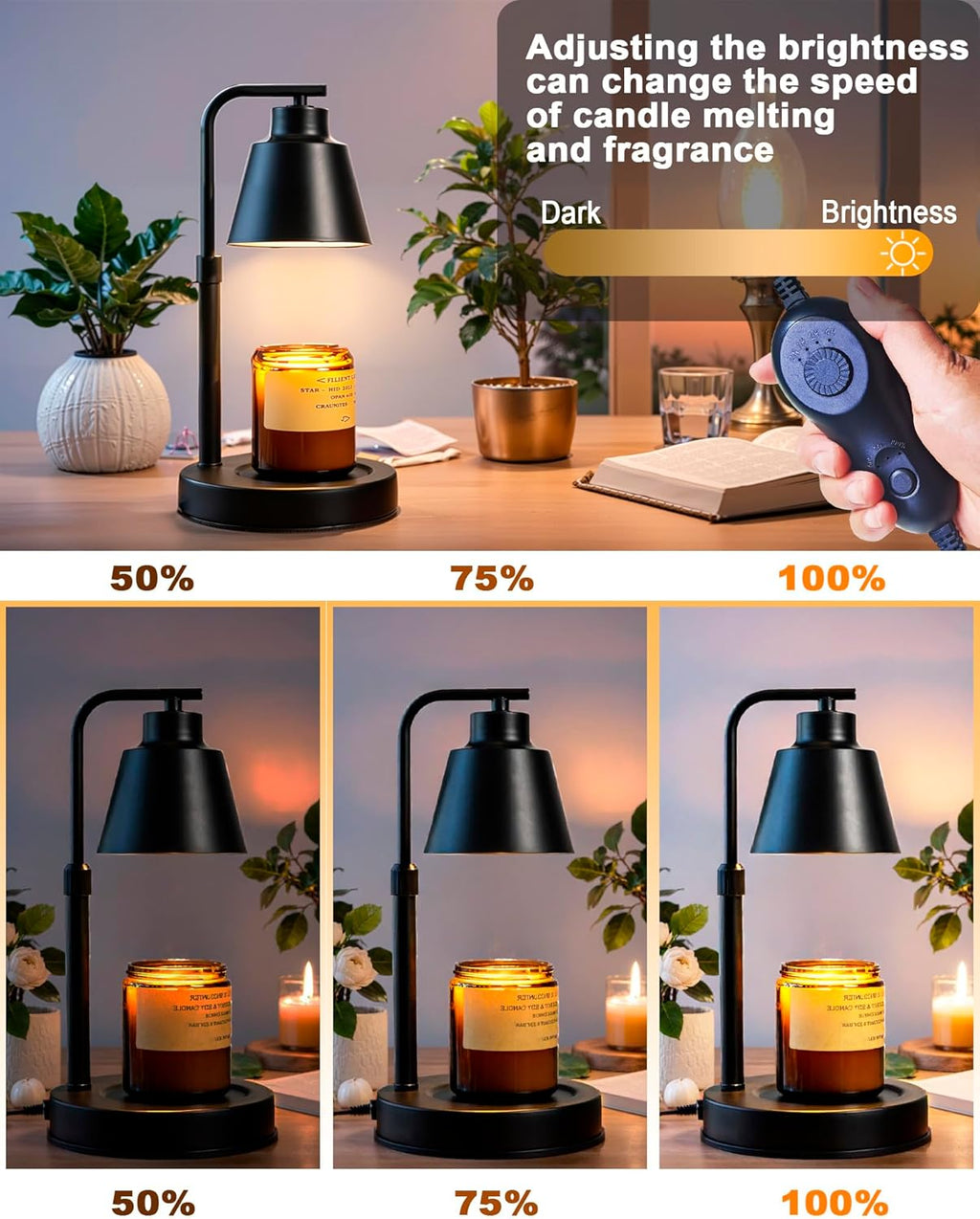 Candle Warmer Lamp with Timer - Adjustable Height & Brightness, 2 Bulbs Included - Flameless Wax Melter for Home