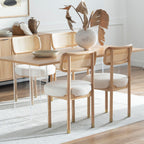 EYYTHUNG Rattan Wooden Dining Chair Set of 2 with Cane Curved Back, Farmhouse Upholstered Dining Room Chairs with Wood Legs, Boucle Armless Side Chair for Kitchen, Living Room, Natural Oak