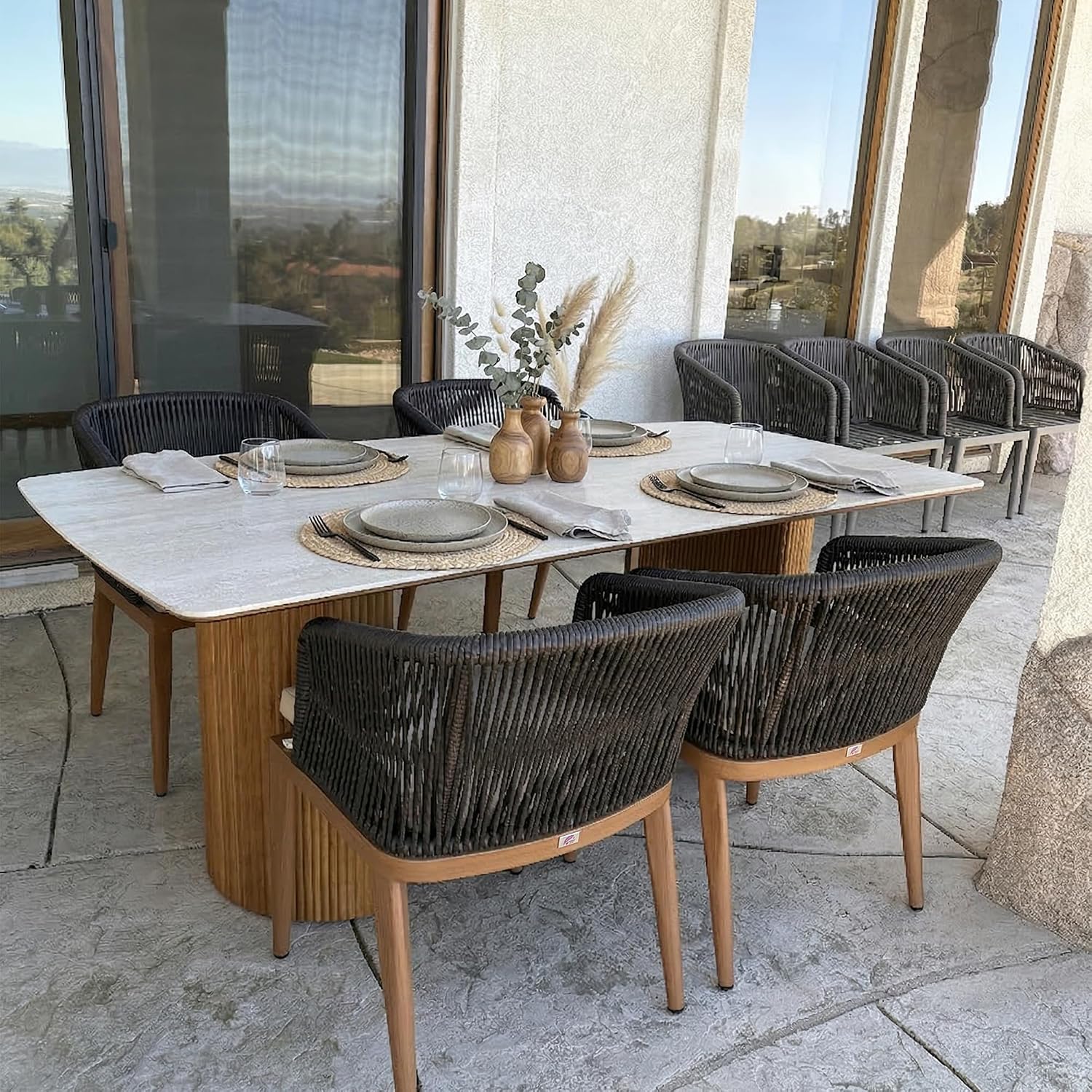 PURPLE LEAF 2 Pieces Outdoor Dining Chair All-Weather Wicker Aluminum Frame Patio Dining Chair for Lawn Garden Backyard Deck with Cushion, Deep Teak Armchair