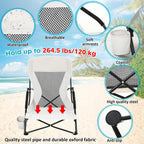 Menkxi 4 Pack Low Beach Chairs for Adults, Portable Folding Sand Chairs with Cup Holder and Carry Bag, Lightweight High Back Camping Chair for Beach Trips, Concerts, BBQ, Lawn, Outdoor (Light Grey)