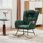 Rocking Chair Nursery Teddy with Pillow&High Backrest Armchair,Fabric Upholstered Accent Chair Nursing Chairs for Living Room, Bedroom,Dark Green