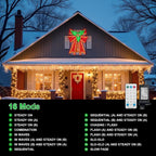 28in Pre-Lit Christmas Bow Decoration, Large Outdoor LED Holiday Yard Deco, Red and Green with Gold Accents, Pre-lit Holiday Door Wreath Topper,16Light Functions, Timer, Hook