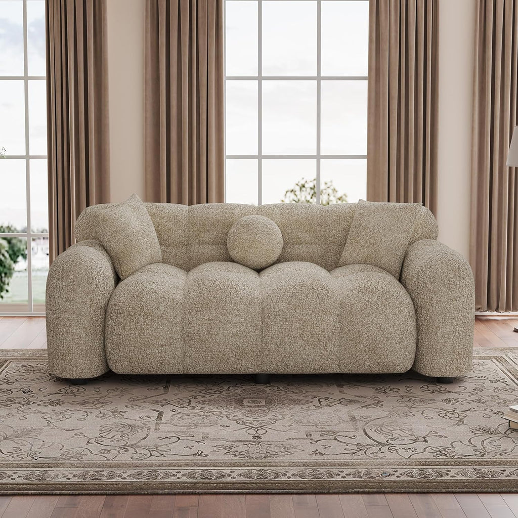 DAMAIFROM 65" Chenille Cloud Sofa Couch, Modern Deep Seat Loveseat Sofa, Comfy Upholstered Couch with 3 Pillows, Oversized Accent Armchair for Living Room Apartment Office, Light Brown