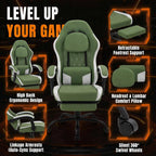 Shintenchi Gaming Chair, Ergonomic Office Chair with Footrest, Lumbar Support and Linkage Armrests, Swive Home Video Game Chairs for Adults, Green