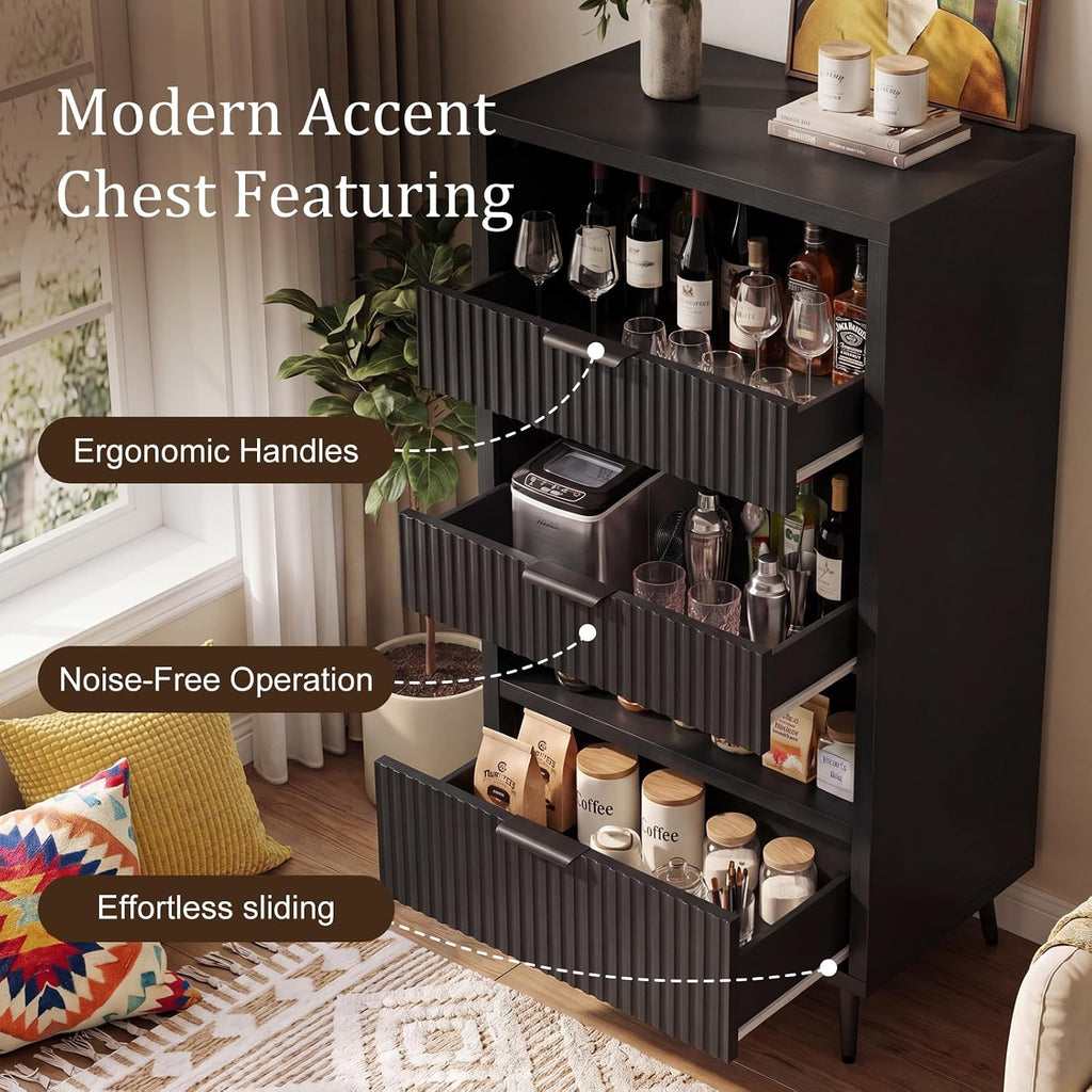 51.2" H Home Coffee Bar Cabinet with 3 Drawers & Open Shelves, Freestanding Liquor Cabinet Storage, Modern Buffet Sideboard, Wine Rack Cabinet, Coffee Station for Kitchen Dining Living Room