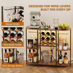 Gintan Wine Bar Cabinet with LED Lights, Mini Wine Bar Cart with Storage and Glass Holder Power Outlet Easy to Assemble, Home Bar Coffee Bar for Liquor, 3-Tier Bar Table for Kitchen&Dining&Living Room