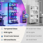 Lvifur 71" Tall Glass Display Cabinet with RGB Lights for Living Room,Black | 6-Tier Lockable Curio Cabinet with Glass Door,Display Shelves,App Control,Motion Sensor,Display Case for Collectibles/Books
