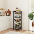 HOMCOM 5-Tier Kitchen Island on Wheels, Rolling Kitchen Storage Trolley with 5 Pull-Out Mesh Baskets, Mobile Utility Serving Cart, Light Grey