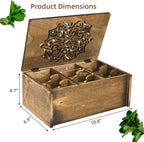 WRINGKIT Tea Bag Organizer Storage Box, Wood, 9 Compartments | Tea Chest Containers with Floral Carved Lid, Tea Holder Box for Assorted Spice Packets, Home Decor, Multi-Functional Storage