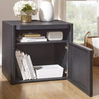 ACCOHOHO 23'' Nightstand with Charging Station, Modern Side Table with Storage Cabinet, End Table, Curved Profile Design, Large Wooden Bedside Table for Bedroom, Living Room, Black