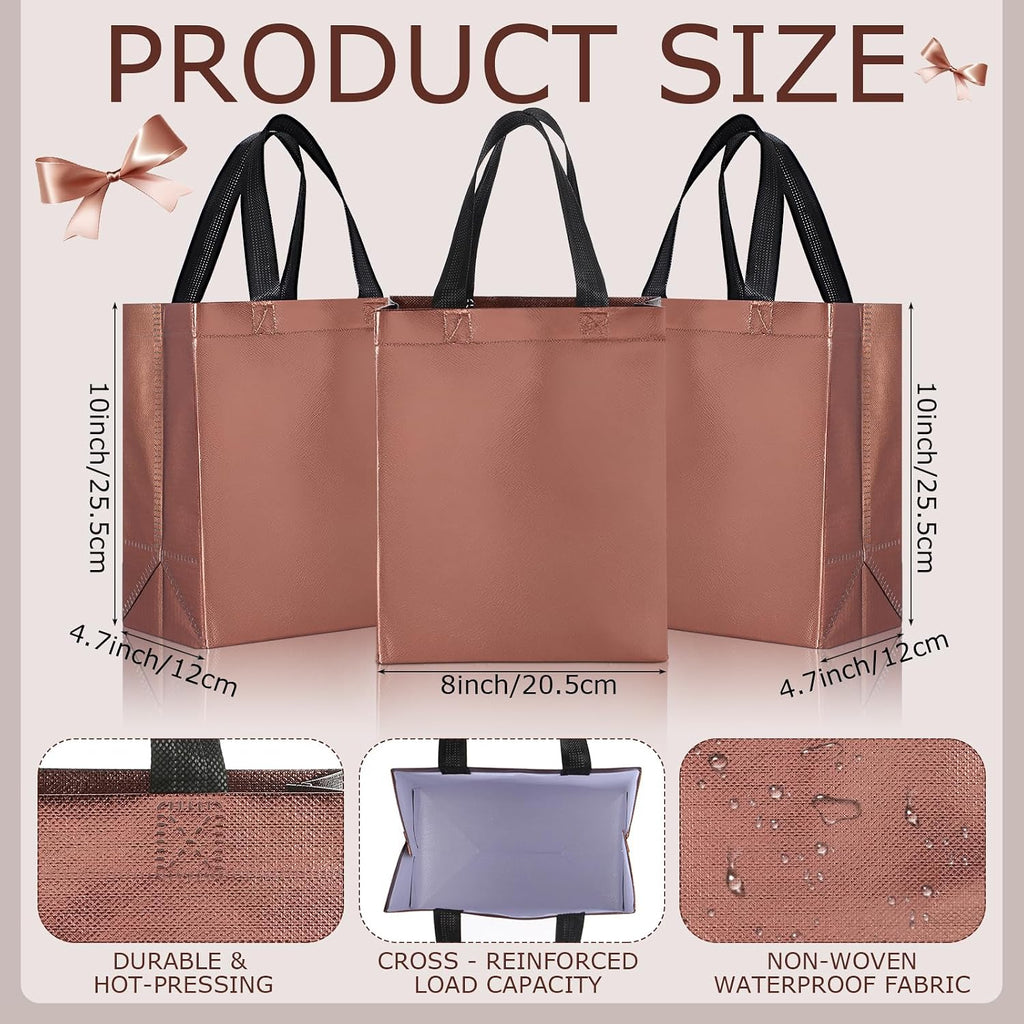 Eccliy Reusable Gift Bags Set Glossy Grocery Gift Tote Bag with Handle for Wedding, Bridal Shower, 4th of July, Summer Event(10 x 8 x 4.7 Inch,Coffee,80 Pcs)