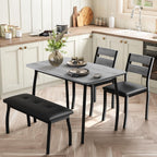 Kitchen Table Set for 4, 4-Piece Dining Table with 2 Chairs and PU Upholstered Bench - Cutting Corner Tabletop Design, Space-Saving Kitchen Furniture for Studio, Restaurant, Gray