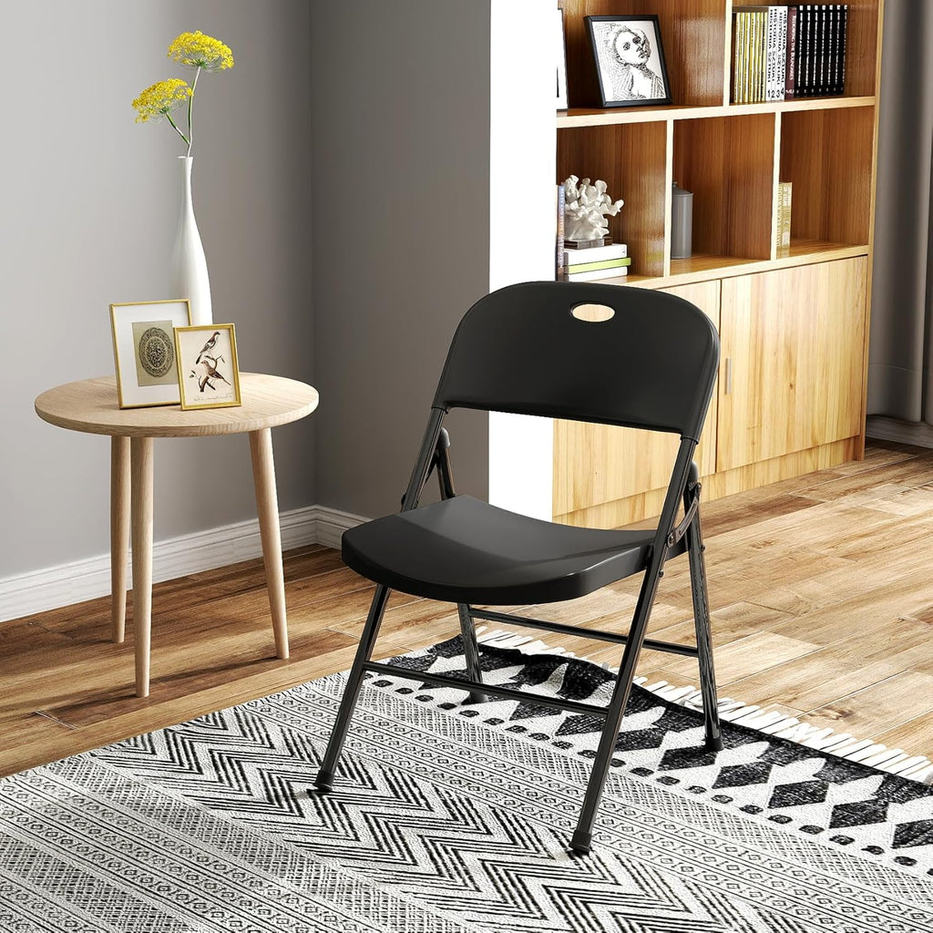 SKONYON Black Plastic Folding Chairs Set of 6, 350LB Heavy Duty Metal Frame Foldable Chair for Indoor Outdoor, Lightweight Portable Stackable Fold Up Chairs for Wedding Party Picnic Patio
