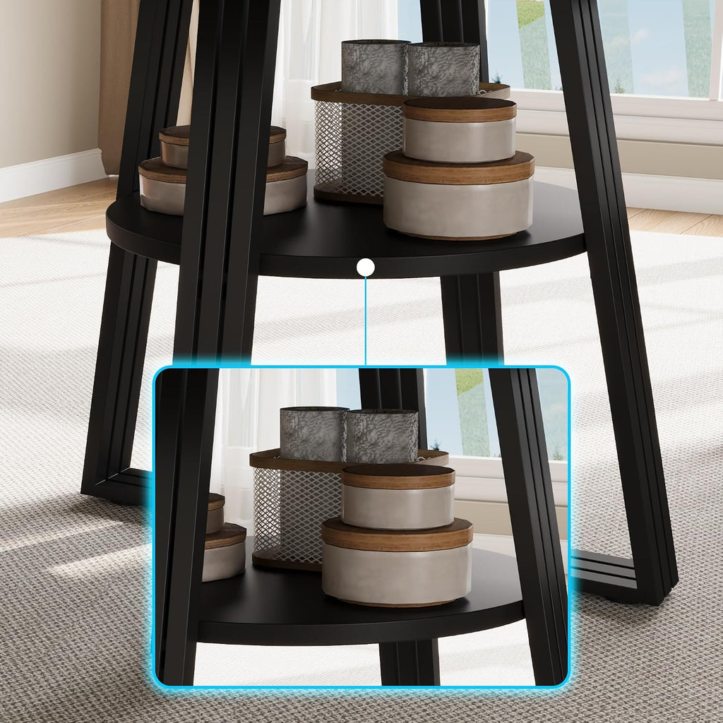 Garvee 47 in Inch Round Dining Table for 4, Farmhouse Dining Room Circle Dinner Table,Space Saving Wood Kitchen & Dining Room Furniture, Round Tables with Storage and Metal Square Legs, Black