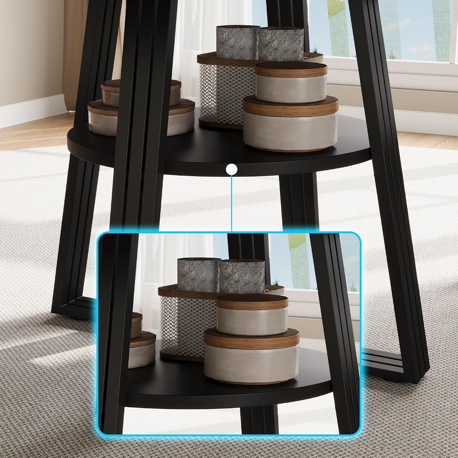 Garvee 47 in Inch Round Dining Table for 4, Farmhouse Dining Room Circle Dinner Table,Space Saving Wood Kitchen & Dining Room Furniture, Round Tables with Storage and Metal Square Legs, Black