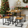 Yaheetech Industrial Dining Table Set for 4 Compact Kitchen Table and 4 Stools Space Saving Home Furniture for Small Space, Rustic Brown