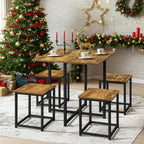 Yaheetech Industrial Dining Table Set for 4 Compact Kitchen Table and 4 Stools Space Saving Home Furniture for Small Space, Rustic Brown