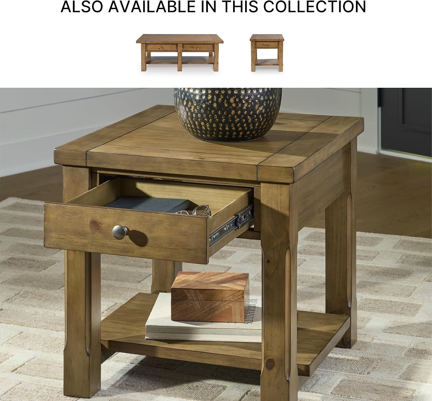 Signature Design by Ashley Vandenmore Casual 1-Drawer End Table with Bottom Shelf, Light Brown